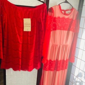 Red short off shoulder lace dress ,long vintage lace dress, flower Spring Hats